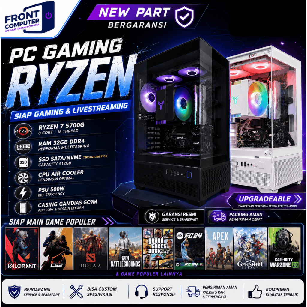 PC Gaming Ryzen 7 5700G | SSD 512GB | RAM 32GB | Ryzen 5 5500GT | Ryzen 5 5600GT