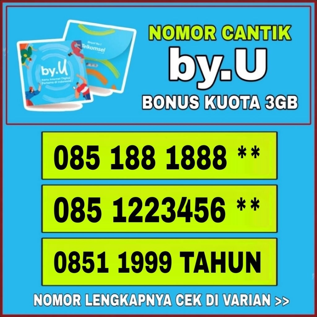 Nomor cantik by.u - Nomor Super - kartu perdana - Sim card - by.u - Telkomsel prabayar