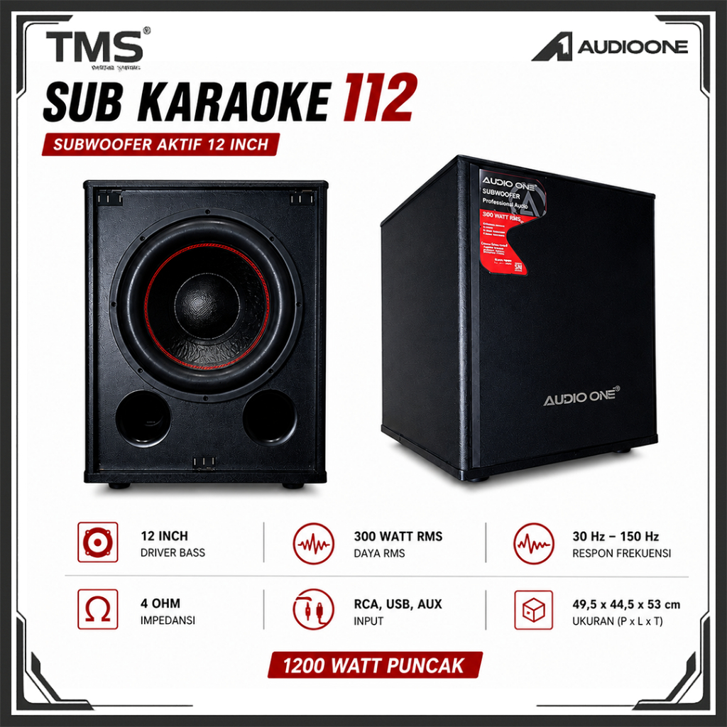 Subwoofer 12 Inch Aktif AUDIO ONE K 112 Speaker Karaoke Super Bass Sound System Original I TMS AUDIO