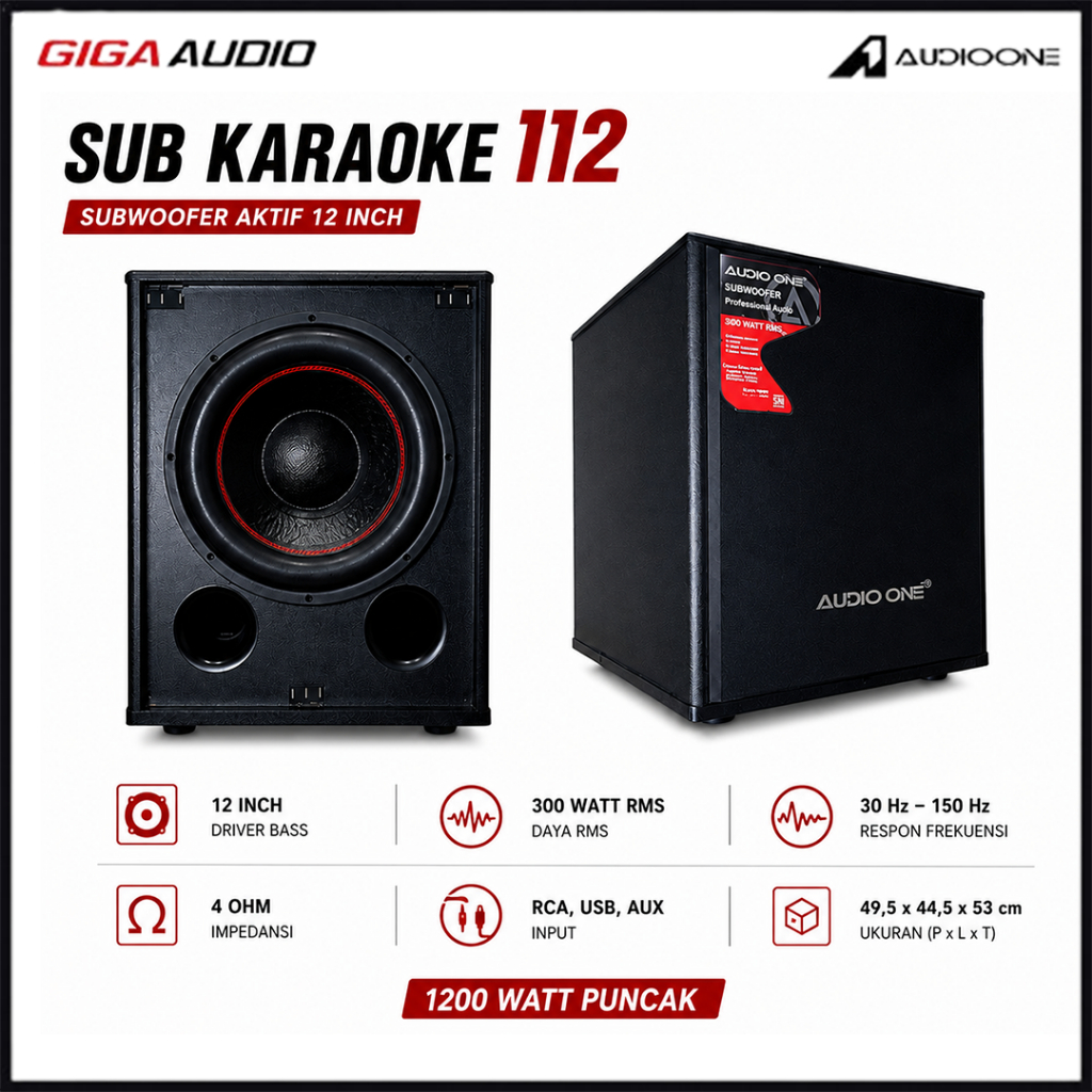 Subwoofer Aktif 12 Inch AUDIO ONE K112 Speaker karaoke 1200Watt Super Bass Original  | GA