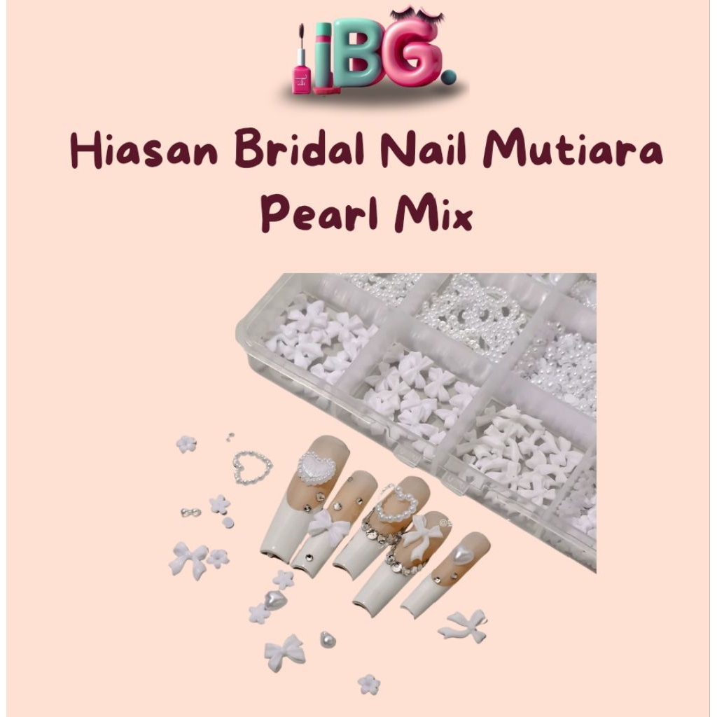 Hiasan nail art mutiara putih hati Hiasan mutiara nail art Hiasan bridal nail art Hiasan bride putih nail art Hiasan hati nail art mutiara Pearl acc nail art