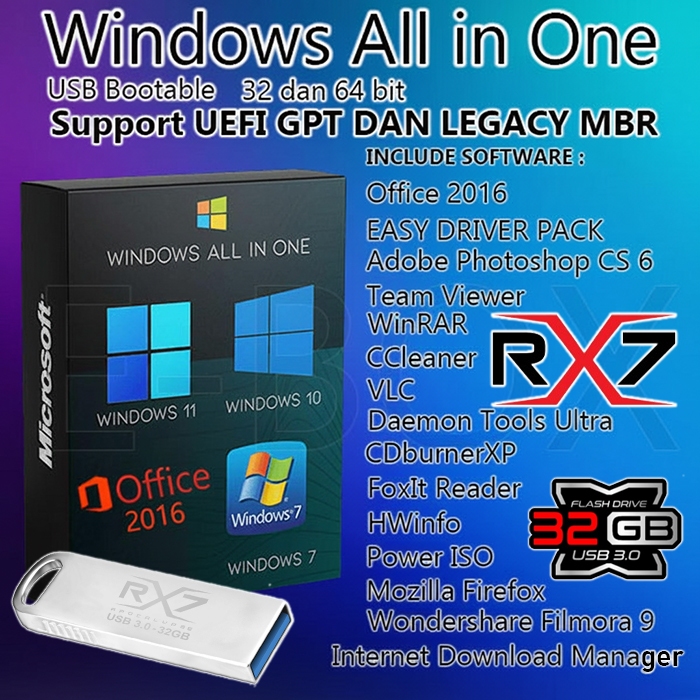FLASHDISK 32GB USB 3.0 BOOTABLE INSTALLER WINDOWS 7-10-11