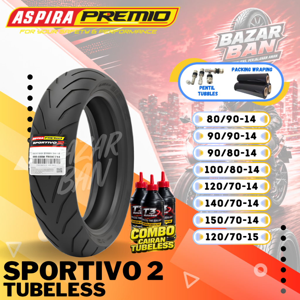 (PRODUKSI TERBARU) BAN ASPIRA SPORTIVO 2 RING 14 / BAN ASPIRA MEDIUM COMPOUND SPO 2 / BAN TUBELESS A