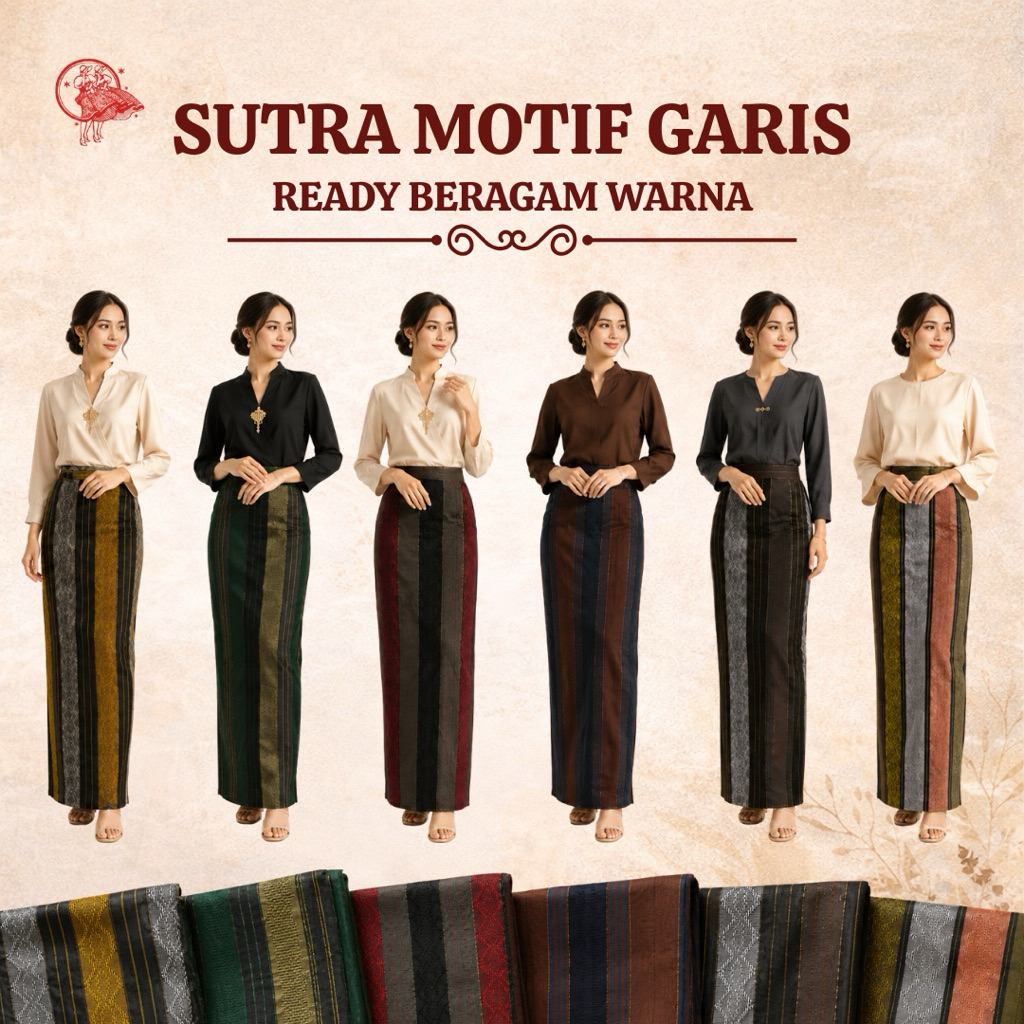 Kain Sutra Tencel Motif Garis Tenun Premium Meteran Lebar 150 cm - Bahan Rok, Kebaya, Seragam Busana