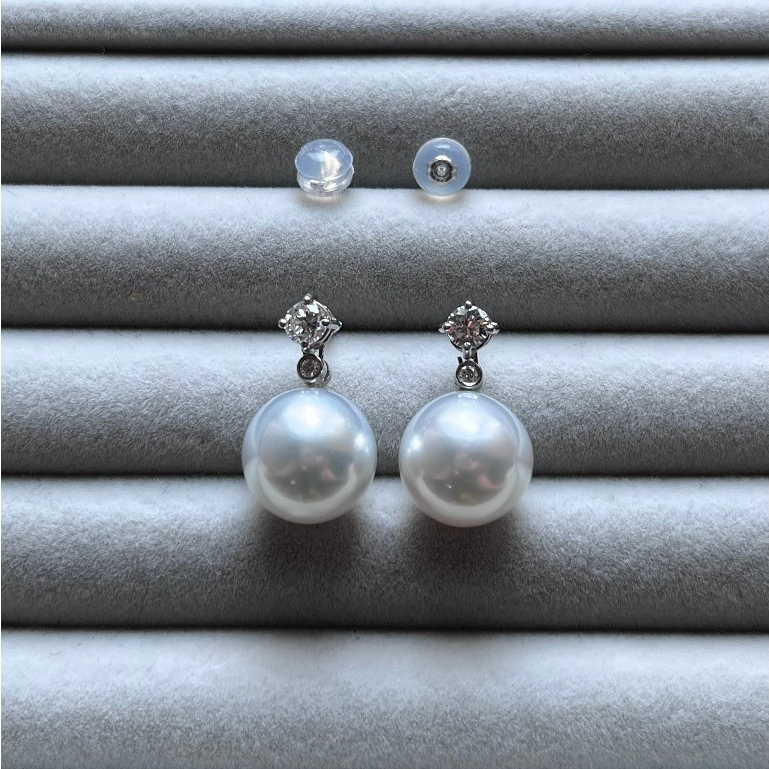 Anting / giwang berlian emas putih mutiara air laut 020