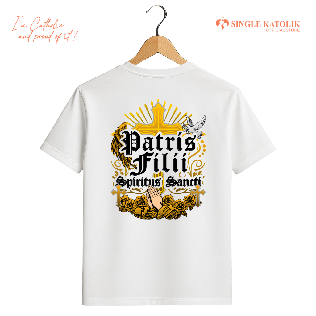 PATRIS FILII SPIRITUS SANCTI (GAMBAR) - Kaos Rohani - Katun Premium 100% - Sangat Nyaman - Single Ka