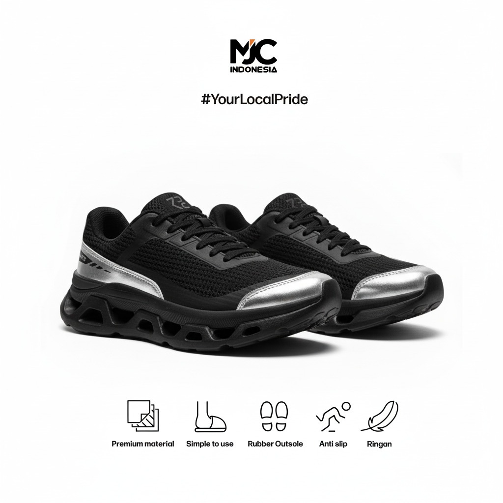MJC Indonesia Glide - Sepatu Sneakers Pria MJC Glide Hitam Abu Ringan & Nyaman Anti Slip Rubber Outs