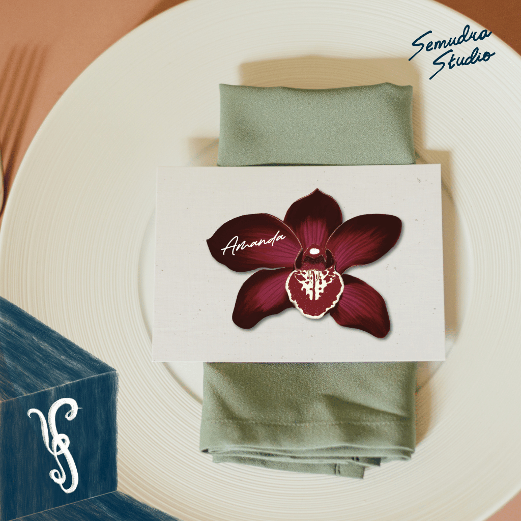 Place card/Tent card/Guest name Custom nama & font | Wedding & Event Name Card | Semudra | Burgundy 