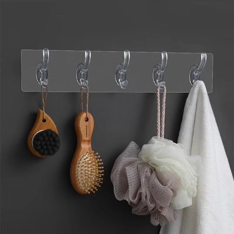 6in1 gantungan tempel dinding transparan 6 kait hook serbaguna cantolan baju celana kamar mandi dapur lemari tanpa paku hanger PVC kapstok kain handuk kunci kuat holder organizer rumah tangga aesthetic murah tempat gantung barang alat masak dekorasi Kunci