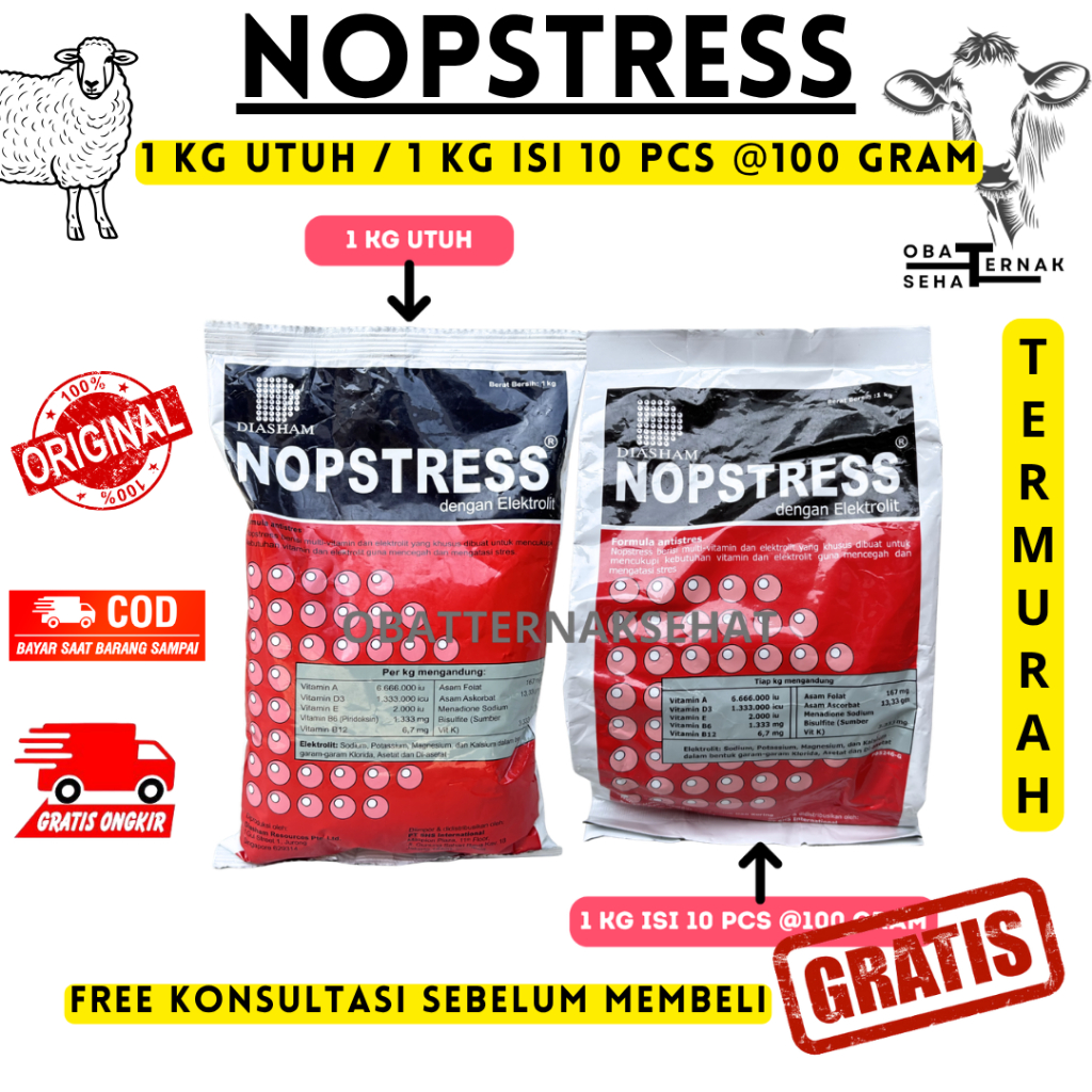 NOPSTRESS 1 KG atau 1 KG ISI 10 PCS @100 GRAM - Vitamin Ayam Multivitamin & Elektrolit Anti Stress u