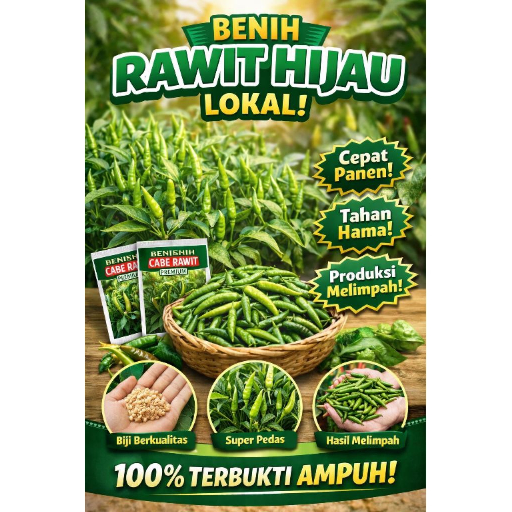 Cabe Rawit Hijau Lokal / Rawit Hijau Tipe Buah Tegak/ Rawit Dataran Tinggi dan Rendah