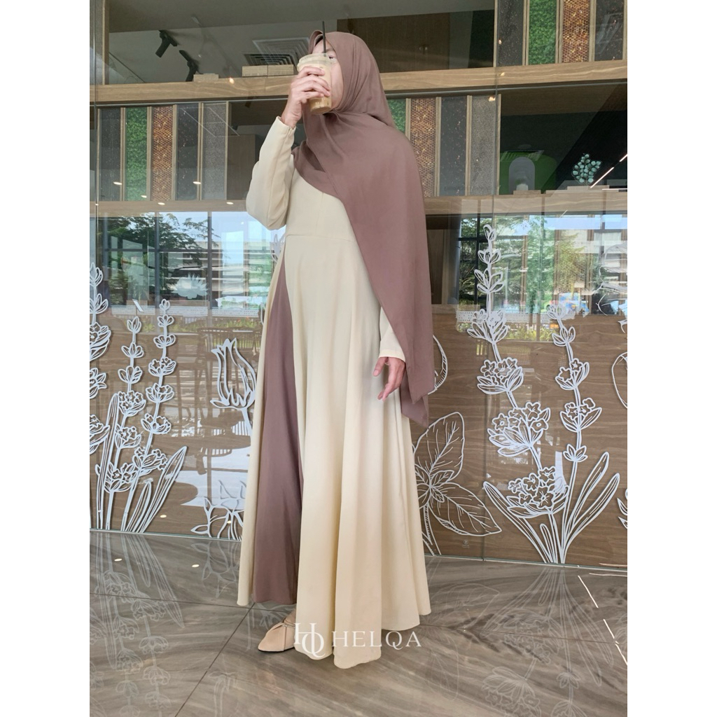 Helqa-Axele Signature Flowy Dress - Gamis Sabrina Anti-UV Premium Rayon Viscose - Elegan Set Hijan P