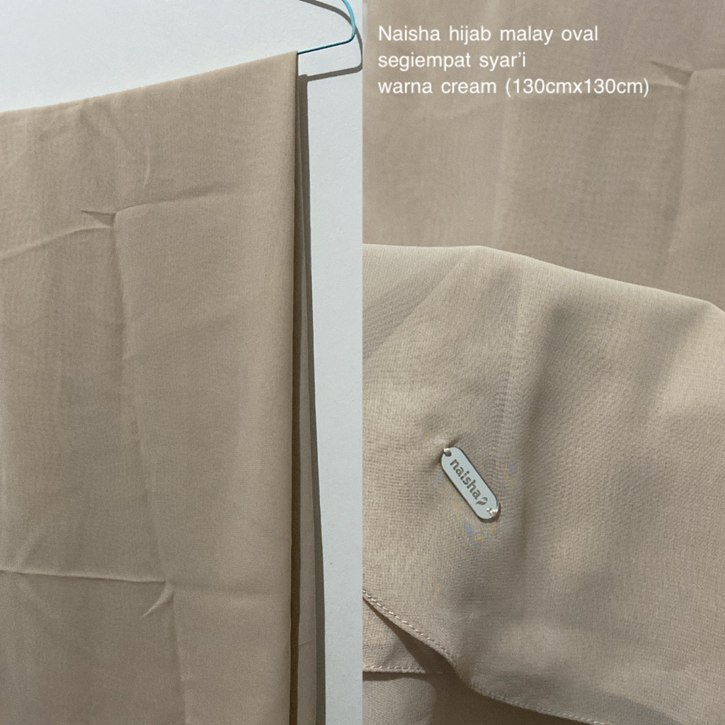 (preloved) Naisha hijab malay oval syar’i 130x130 cream