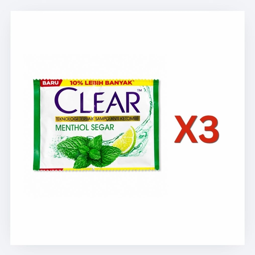 Clear Shampoo Menthol Segar Sachet Isi 3 Pcs Sampo Anti Ketombe
