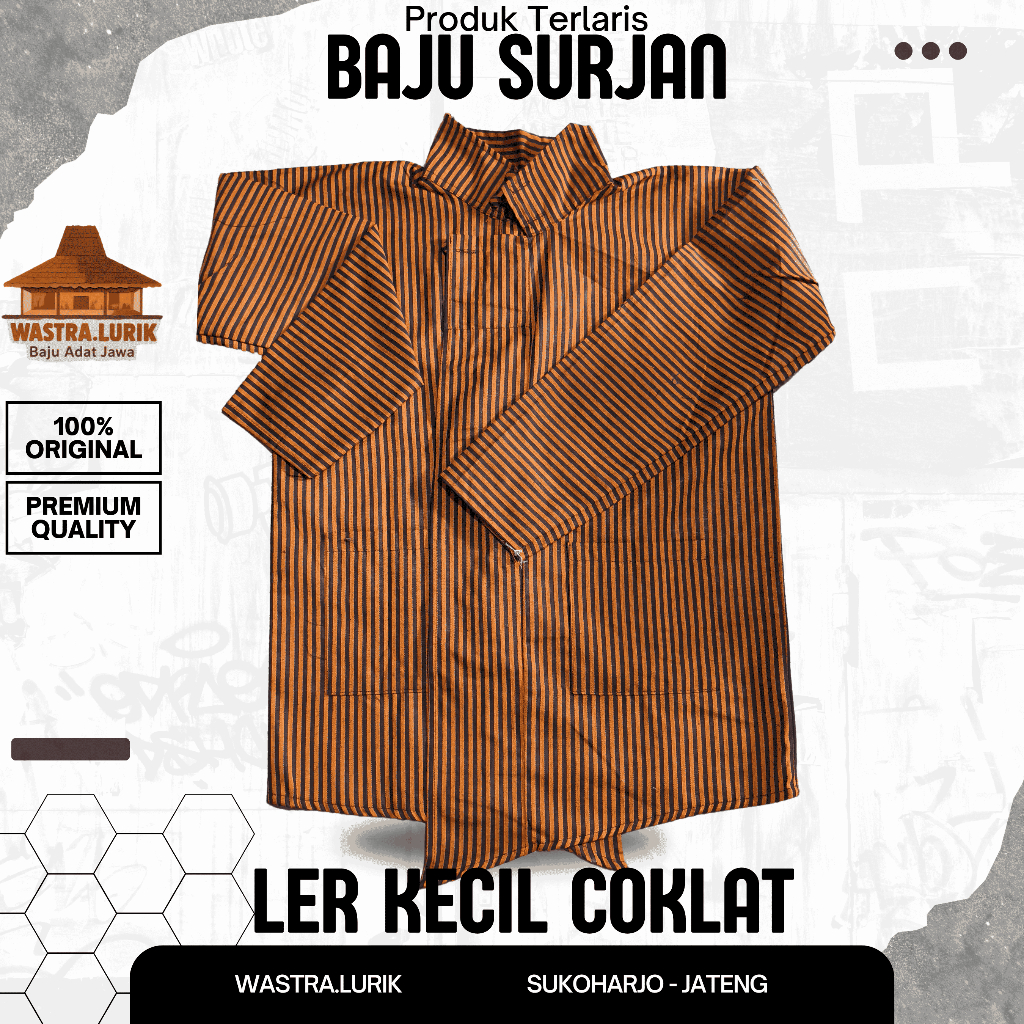 Baju Surjan Anak-Dewasa LER KECIL COKLAT Bahan Premium Adat Jawa Baju Lurik