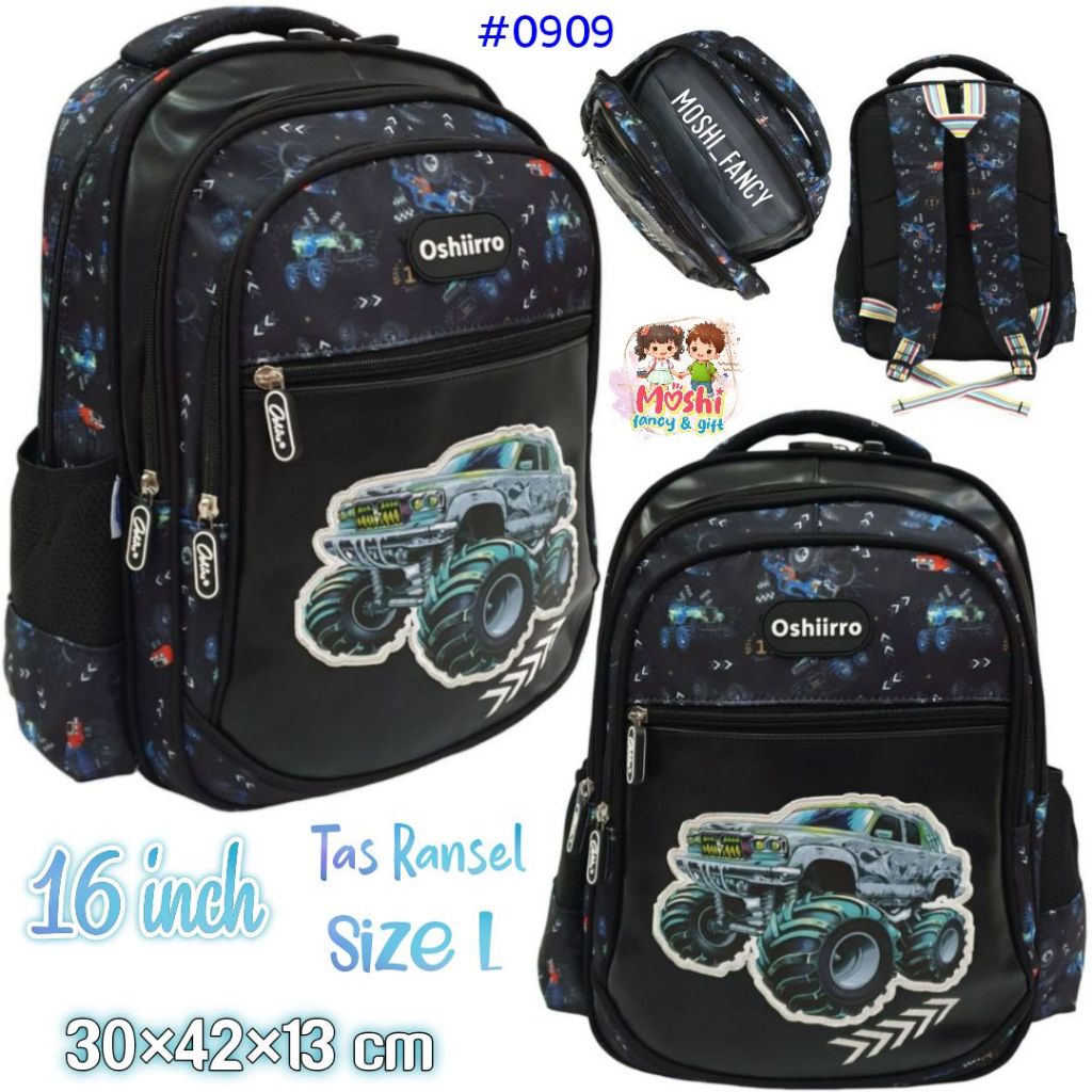 Tas Ransel Racing Car Jeep Hitam size SD  / Tas Anak Laki-Laki Motif Mobil ukuran SD / Tas Sekolah A