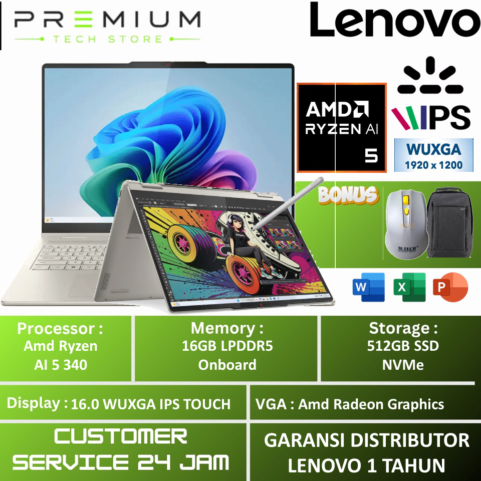 Laptop Lenovo 2in1 Touchscreen Yoga 7 Amd Ryzen AI 5 340 16Gb 1Tb Ssd Wuxga Ips Windows 11