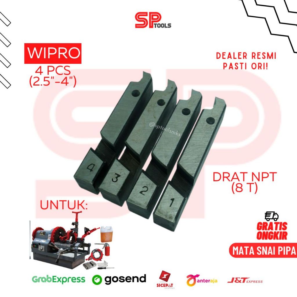 MATA SNEI SNAI ULIR PIPA SET 4PCS 2.5"-4" NPT 8T UNTUK MESIN SNEI LISTRIK WIPRO