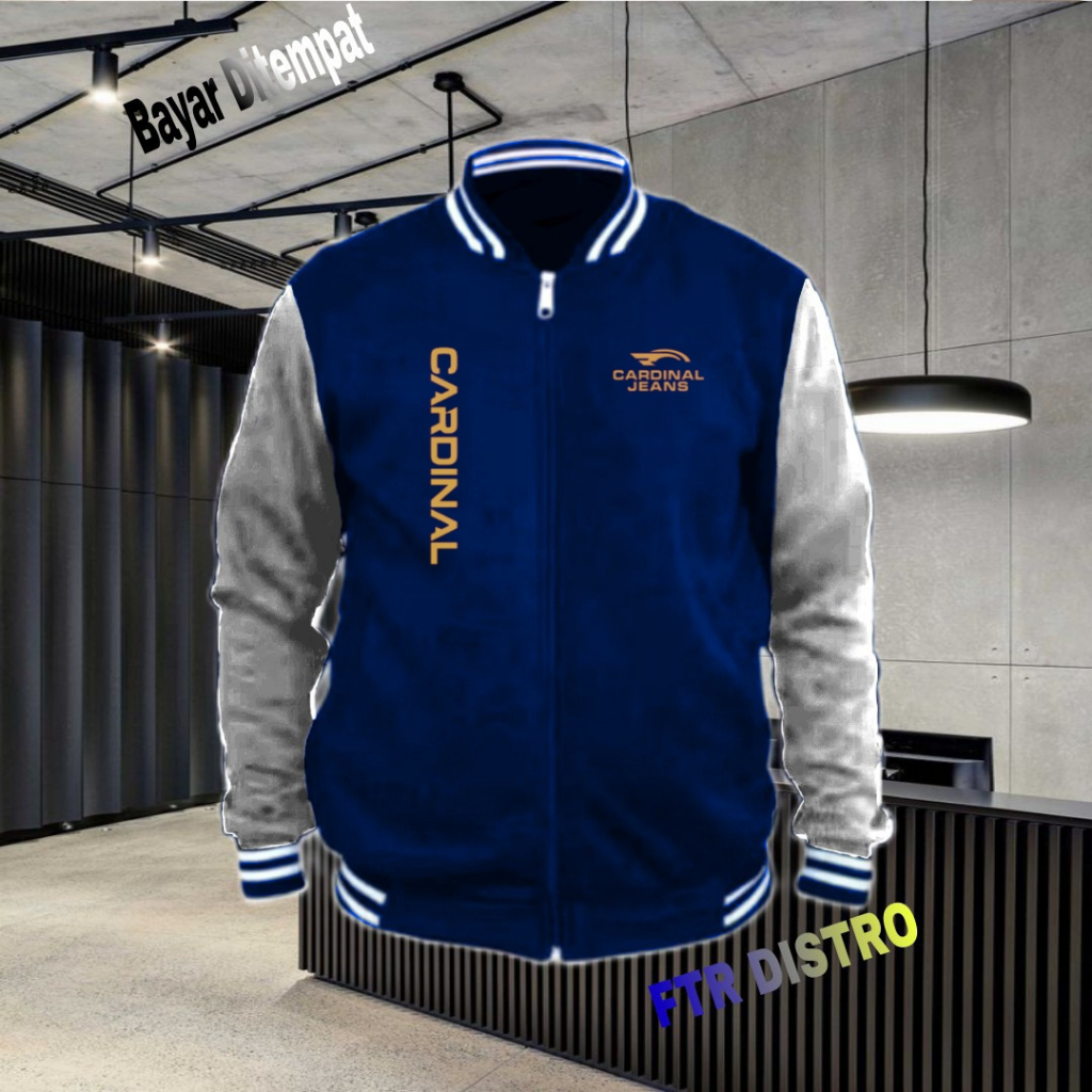 BISA COD Jaket Bomber Varsity Baseball Resleting Cardinal Jeans Kirka Text Gold Origin Premium Jaket