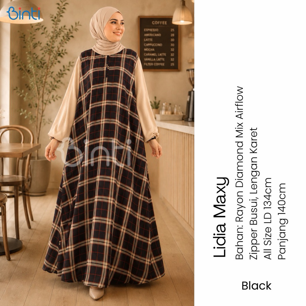 LIDIA MAXY BINTI / DRESS GAMIS JUMBO RAYON MIX AIRFLOW LD 134 GAMIS BIGSIZE KATUN KOTAK KOTAK