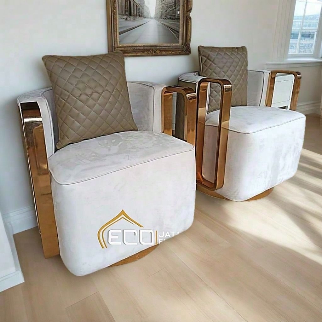 KURSI SOFA LUXURY SINGLE PUTAR STAINLESS GOLD BISA MUTER MODERN | Accent Chair Swivel Putar 360 Dera