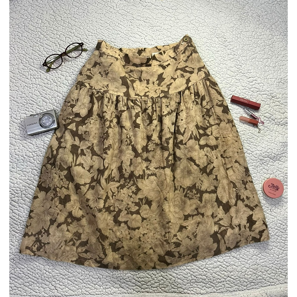 Flower Skirt Yellowish Brown Vintage