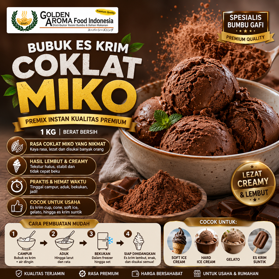 Bubuk Es Krim  Coklat Milo 1 Kg l Serbuk Ice Cream Coklat Milo 1Kg Kiloan Bahan Instan Premix Soft H