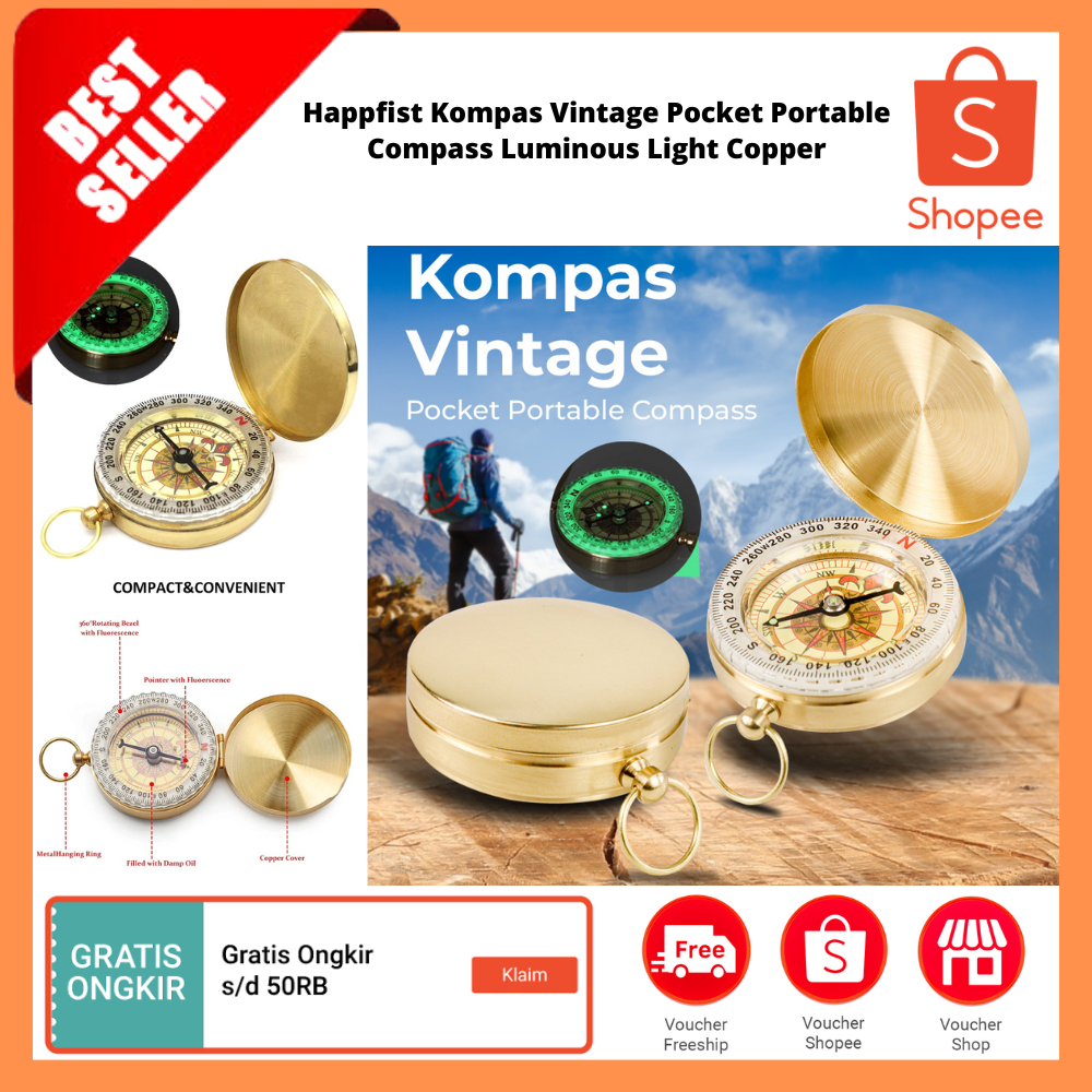Kompas Vintage Saku Portabel Kompas Bercahaya Tembaga / Kompas Outdoor Jam Saku Logam Bercahaya