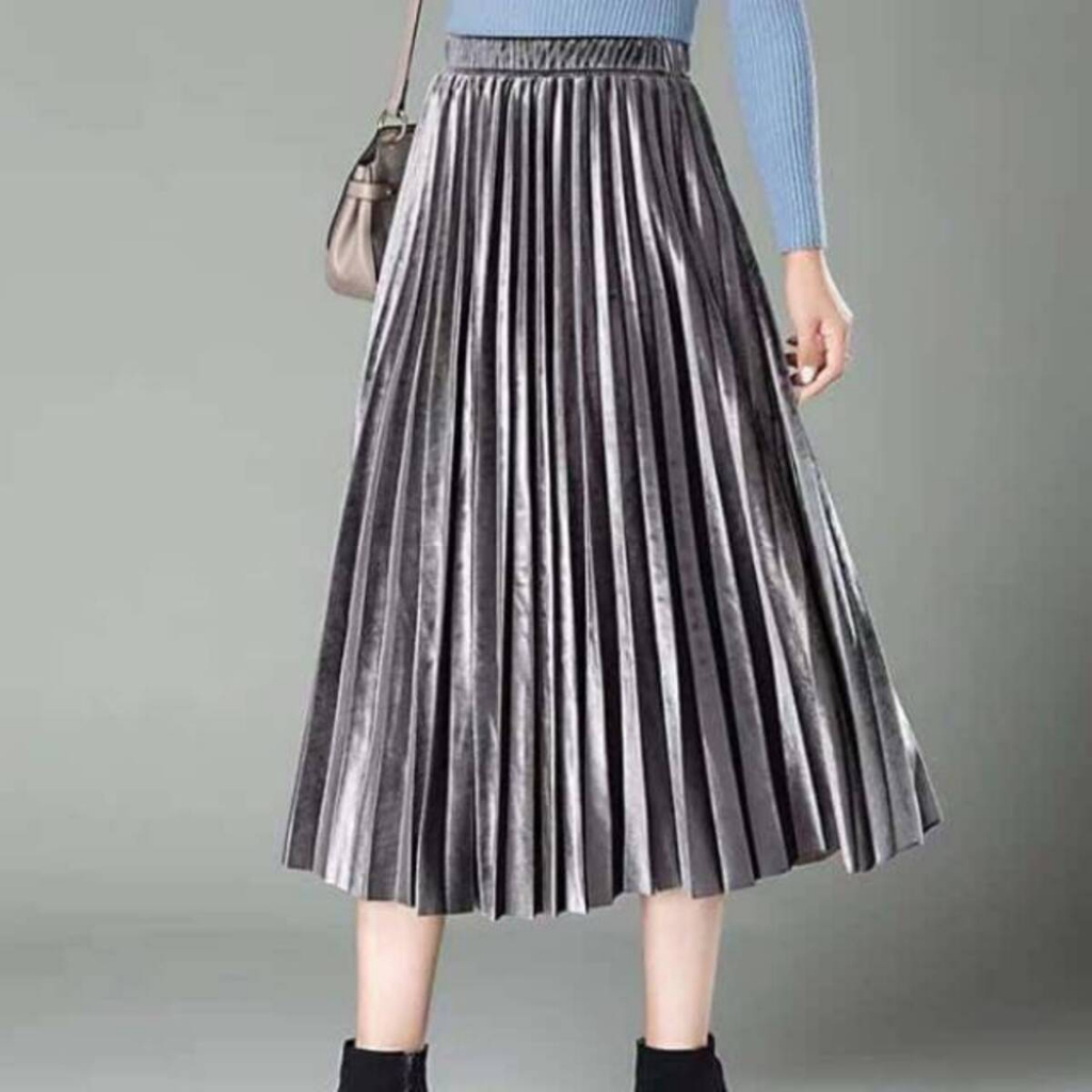 ROK PLISKET VELVET BLUDRU PENDEK 7/8 / ROK PLISKET BLUDRU IMPORT PREMIUM