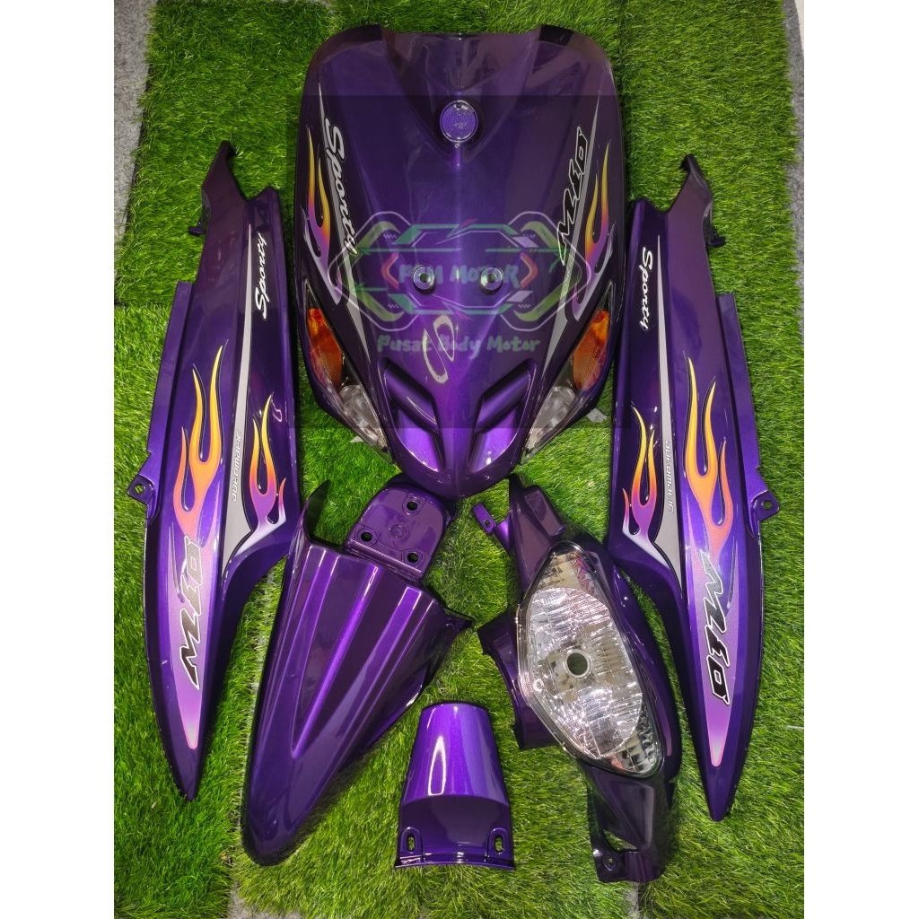 Cover full bodi halus mio sporty+striping transparan+reflektor lampu&sen mx smoke