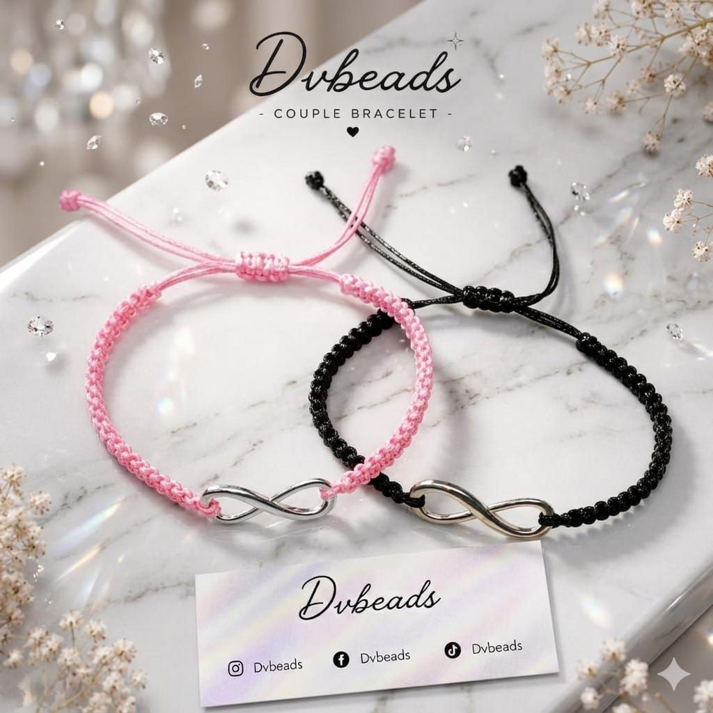 Gelang Couple Pasangan Hitam Pink Inisial Infinity - Gelang Tangan Sahabat Lucu Murah Aesthetic - Ka