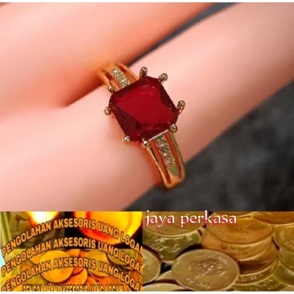 cincin koin batu merah delima petak