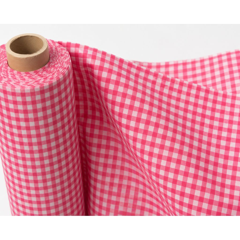 Kain katun bluberi, motif kotak kecil pink