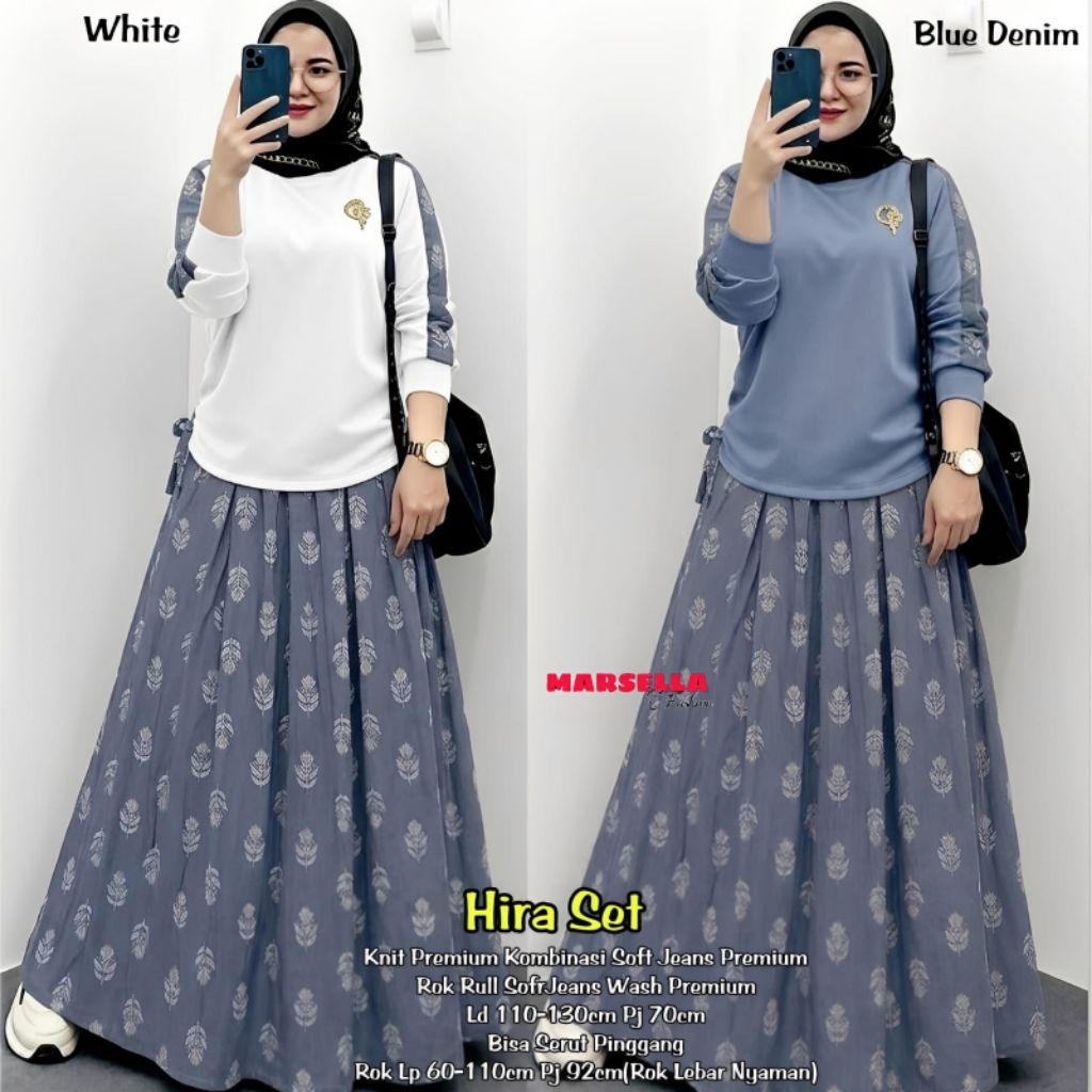 alina hira one set rok jeans by marsela kemeja stripe baju kaos knit lengan panjang one set wanita r
