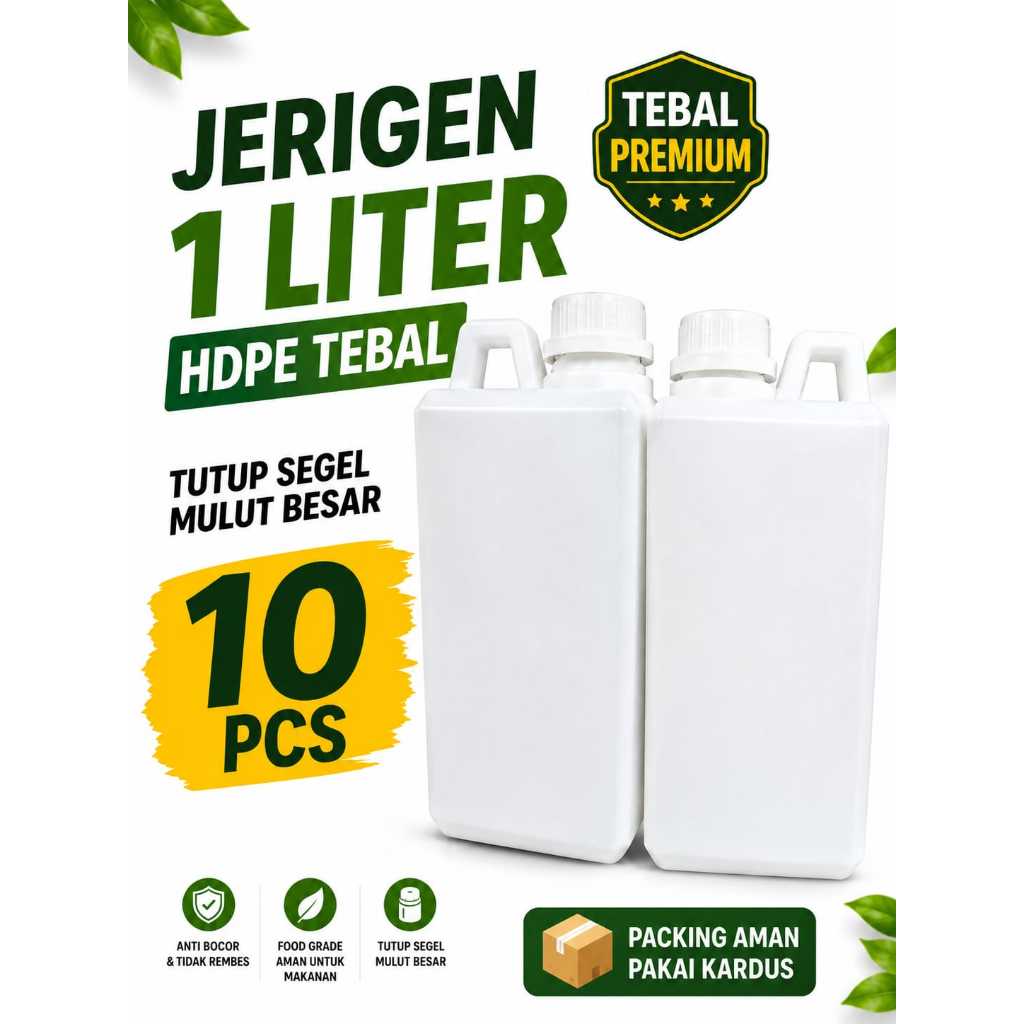 JERIGEN 1 LITER SEGEL MULUT BESAR HDPE 10 pcs TEBAL + packing kardus