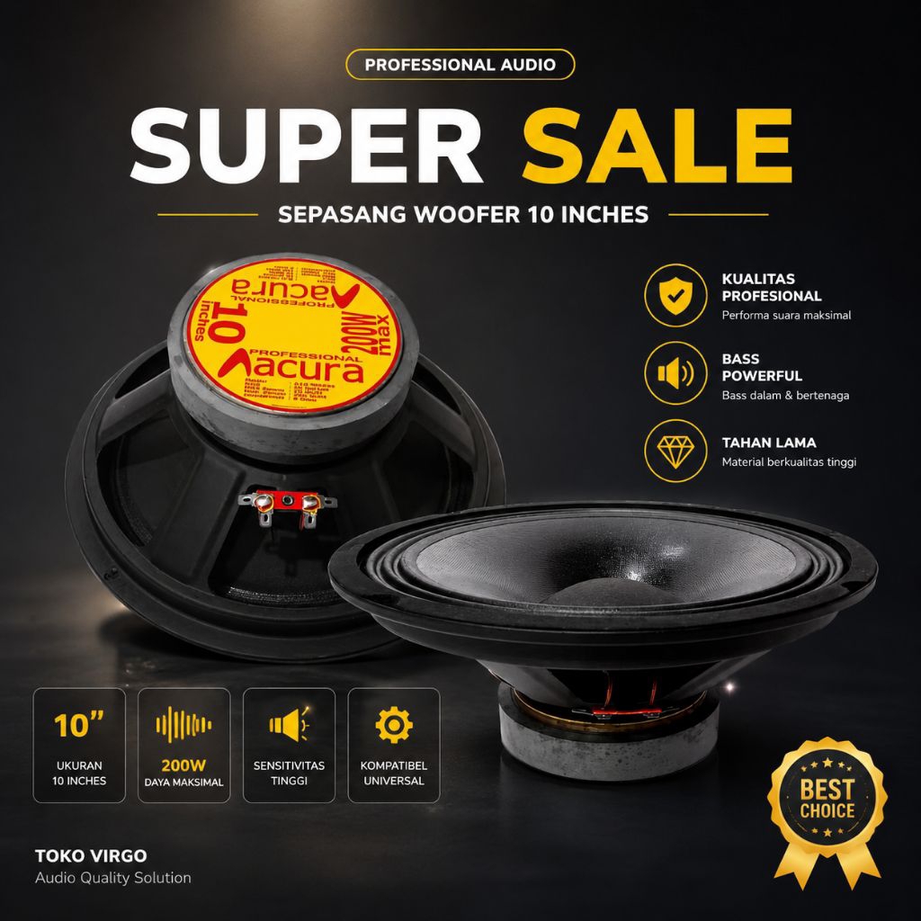Sepasang Speaker Acura 10 Inch Single Cone 200 Watt Sepiker Woofer Untuk Sound System Karaoke Dalam 