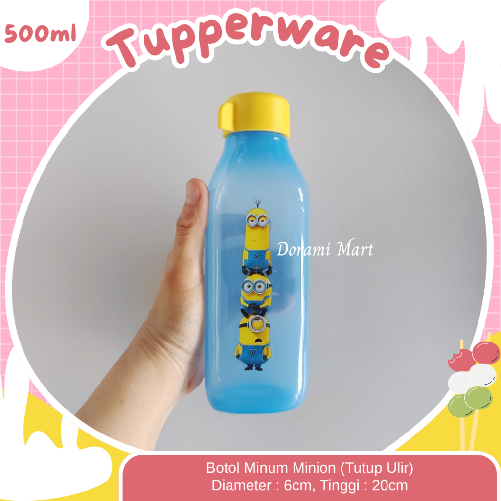 TUPPERWARE Botol Tempat Air Minum Minion Eco Water Bottle Square Minions Tutup Ulir 500ml B