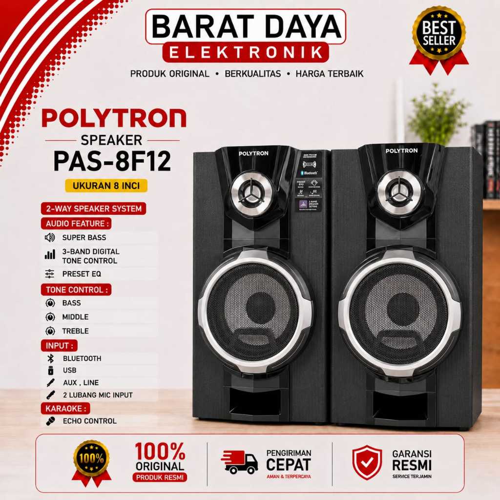 SPEAKER AKTIF POLYTRON PAS 8F12 / PENGERAS SUARA / SPEAKER BLUETOOTH / SALON AKTIF USB BLUETOOTH