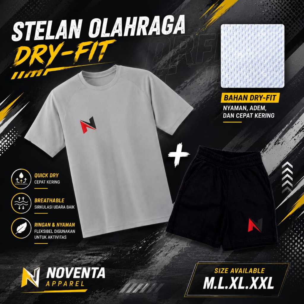 Stelan olahraga pria wanita dry fit set baju celana sport training M-XXL