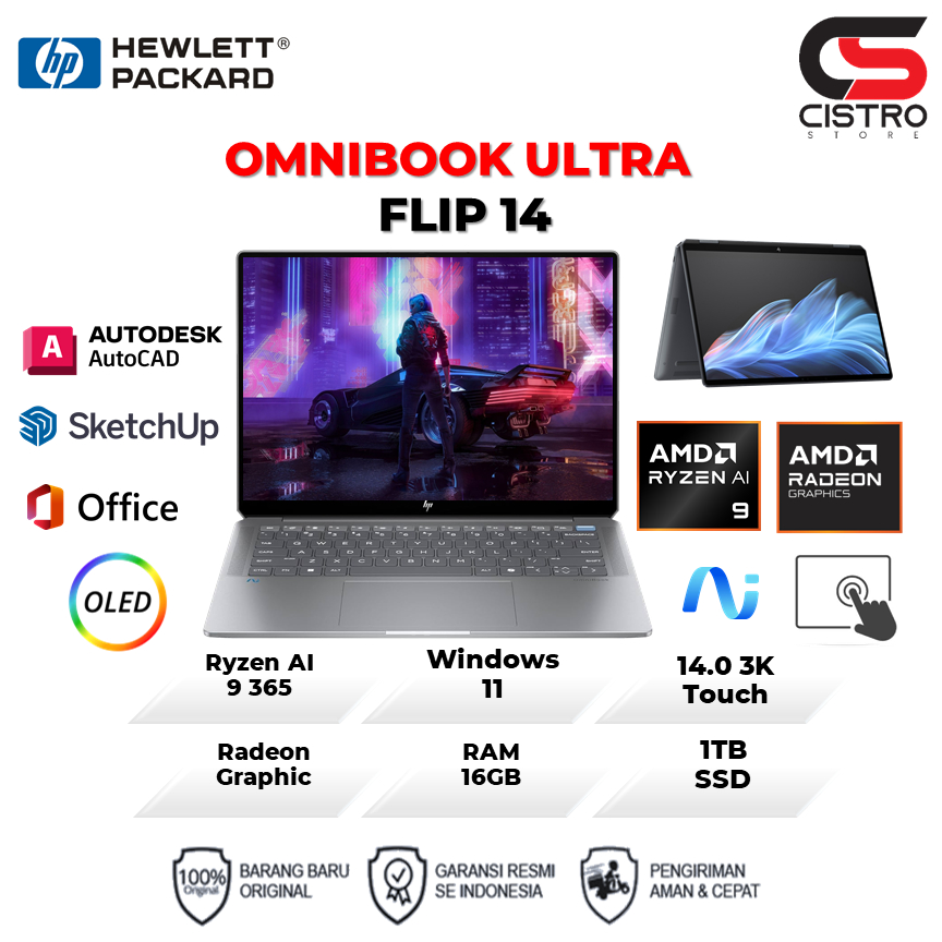 Laptop Flip Touchscreen HP OMNIBOOK ULTRA FLIP 14 OLED RYZEN AI 9 365 16GB 1TB W11 14.0 3K 120HZ