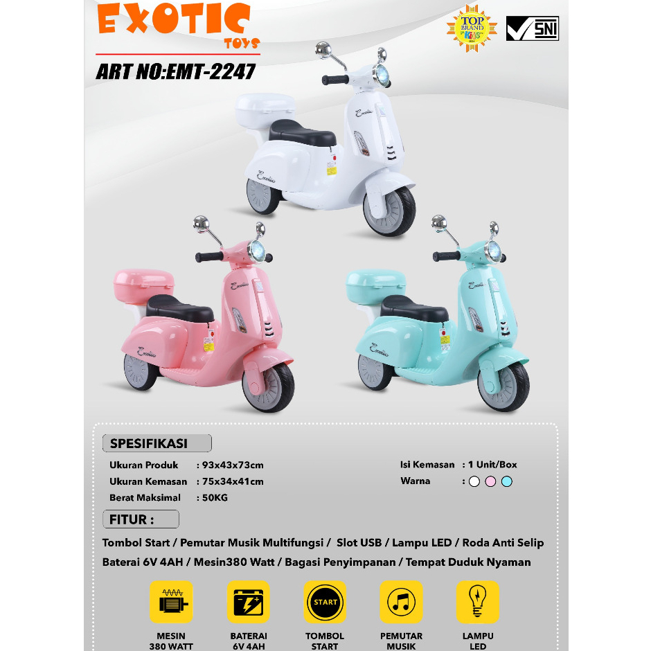 Motor aki Vespa Aki anak Exotic EMT 2247 Motor listrik