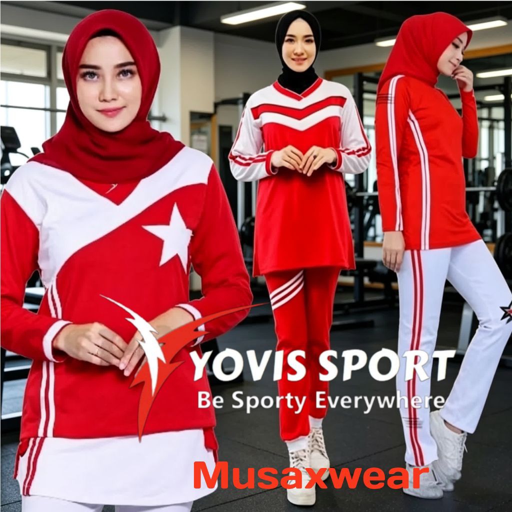 Baju Senam Merah putih/ Stelan Baju Senam Olahraga Wanita/ Baju Senam Aerobik Terbaru