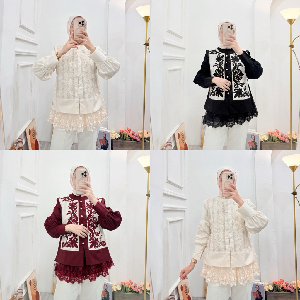 Blouse 2 in 1 vest renda premium
