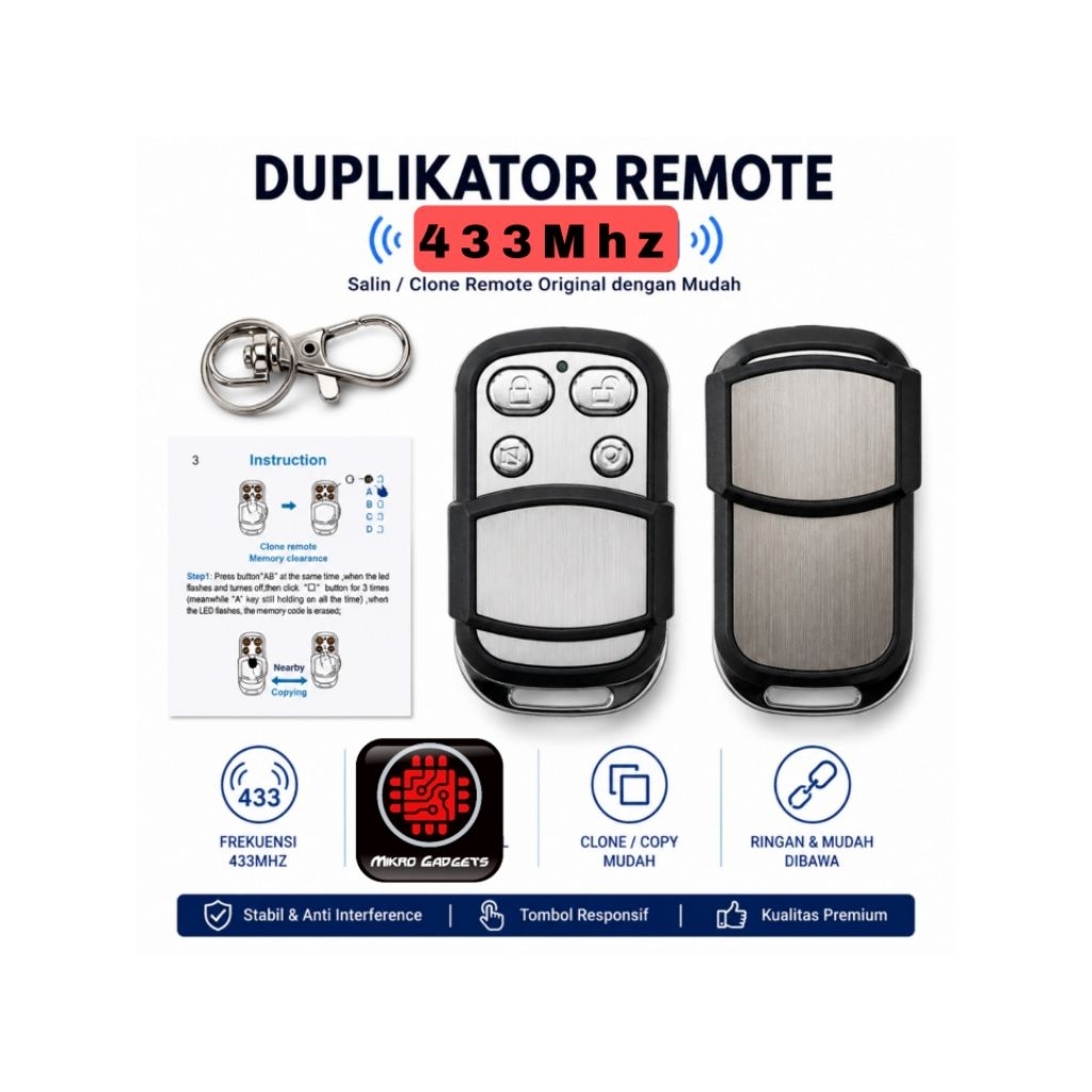 Duplikator Alarm remote mobil pagar frekuensi 433mhz RFN 433Mhz