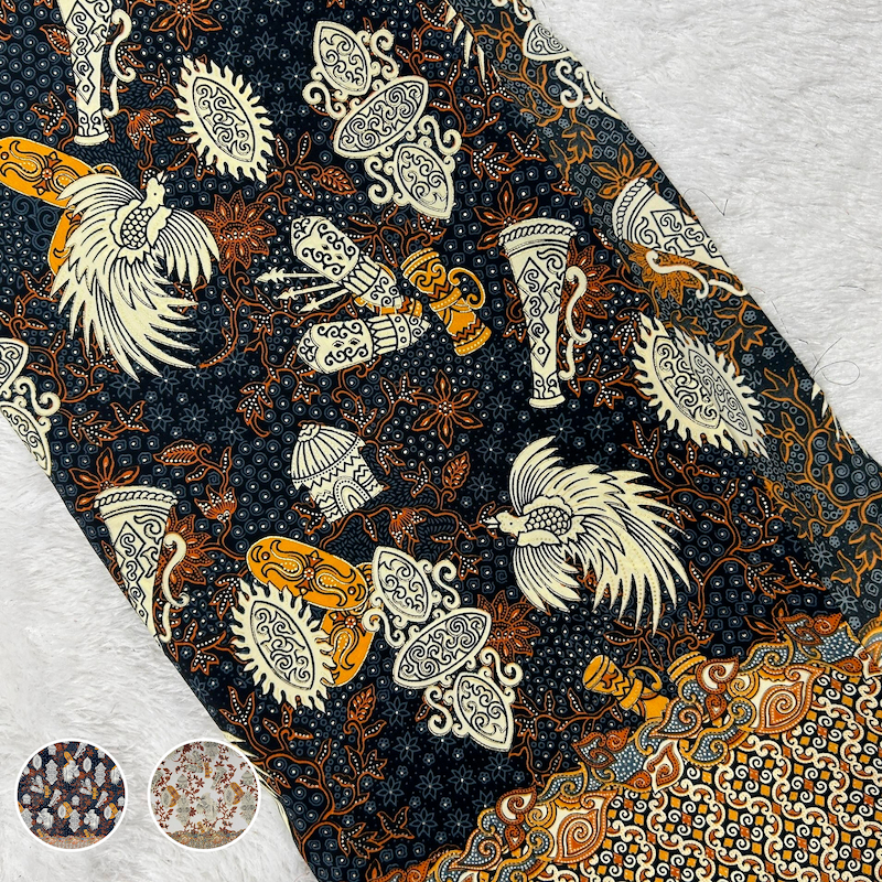 Kain Batik Prada Halus Premium Motif Burung Cendrawasih Papua - Putih Emas ( Per Meter )