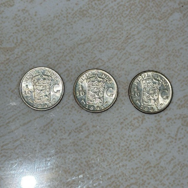 [5pcs] koin kuno wilhelmina 1/10 gulden berbahan perak asli