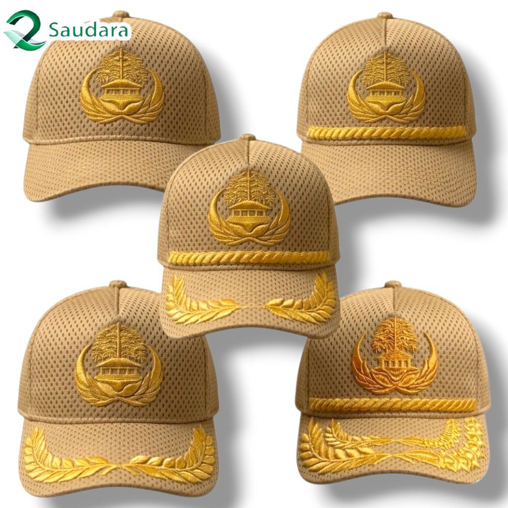 Topi Korpri cream Bordir Tebal - Topi Bahan Doublemes Cream - Topi Pns Bordir - Topi Dinas Pns Bordi