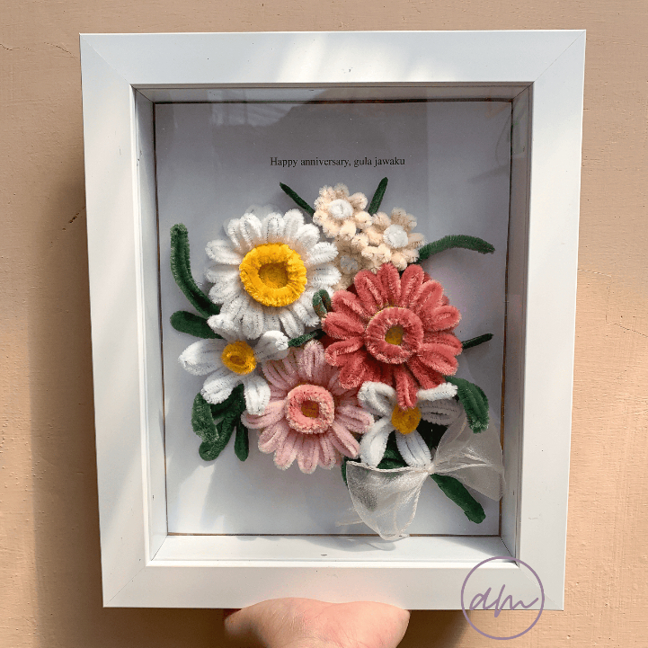 FLOWER FRAME - Gerbera Bouquet by Anerra | 3D Flower Frame Pipe Cleaner | Buket Bingkai Kawat Bulu |