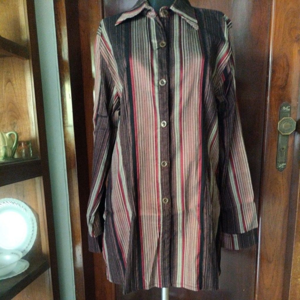 Atasan Wanita Blouse Kemeja Garis Tunik