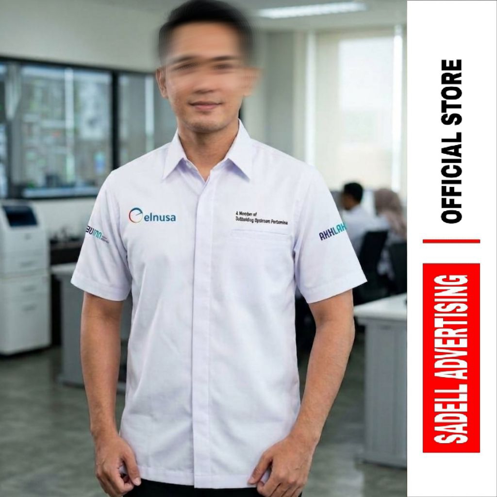 BUMN ELNUSA Kemeja ELNUSA Seragam Elnusa BUMN Baju BUMN Elnusa Putih Lengan Pendek Pria Bordir
